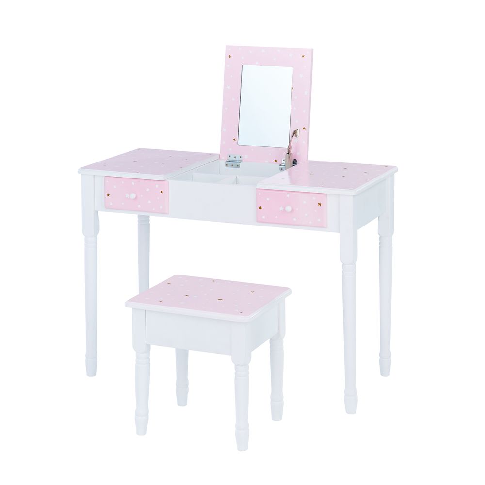 Teamson Fantasy Fields - Fashion Twinkle Star Prints Kate Play Vanity s úložným priestorom - ružová / biela
